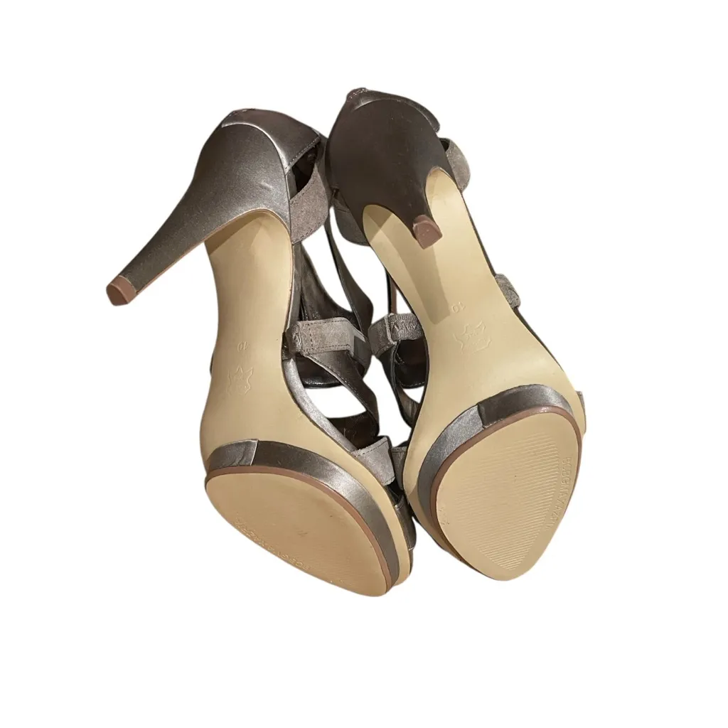 BCBGMAXAZRIA Rosalind Strappy Platform High Heel Sandals Mushroom Women 10M - Image 11