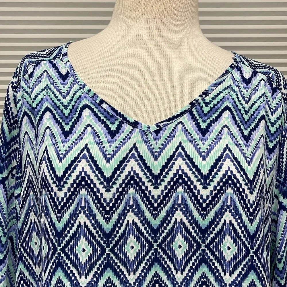 Zac & Rachel NWT Blue Mint Lavender Patterned Assymetrical Hem Top Size XL - Image 2