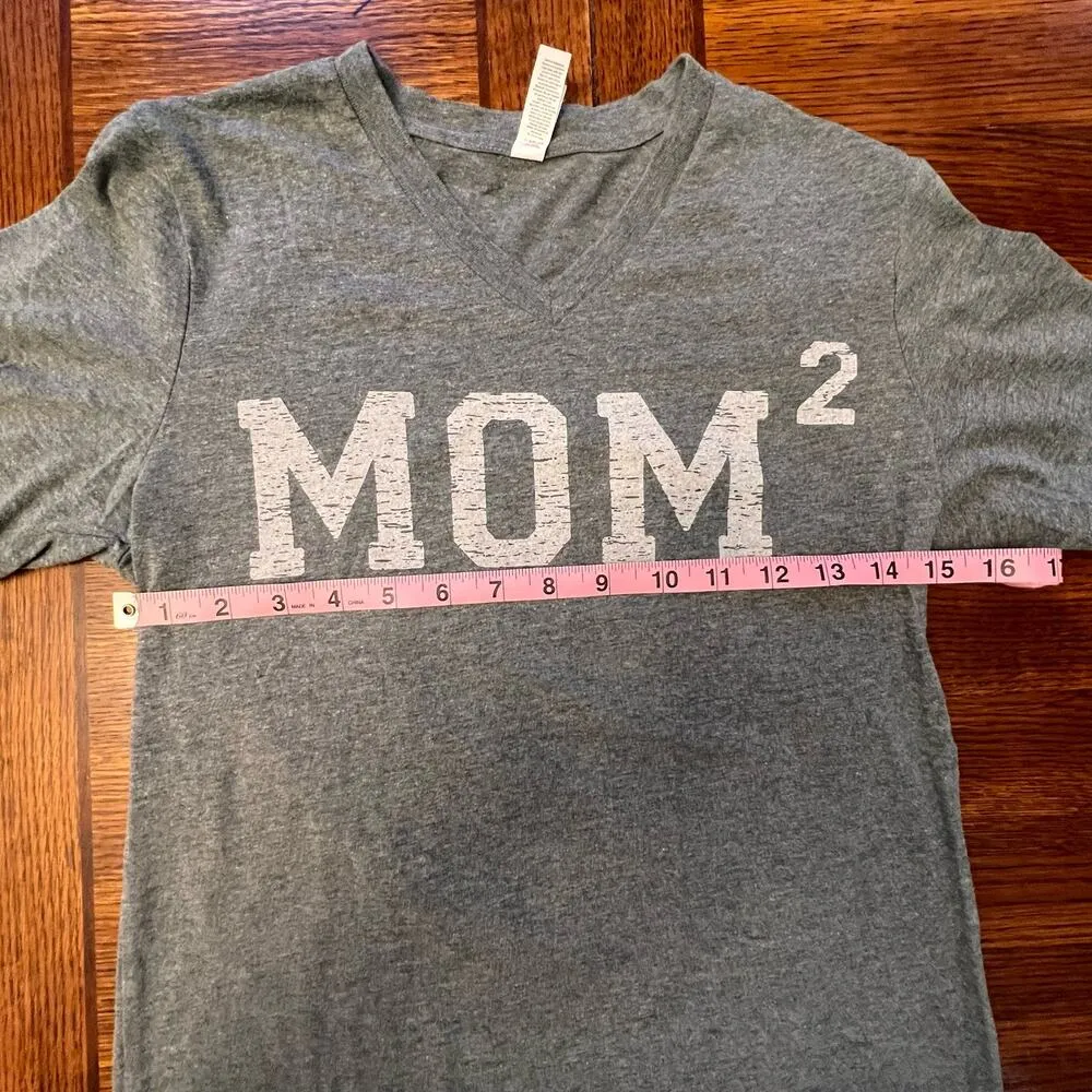 Mom Squared Mom of 2 Fitted Gray Short Sleeve Top V Neck T - Image 6