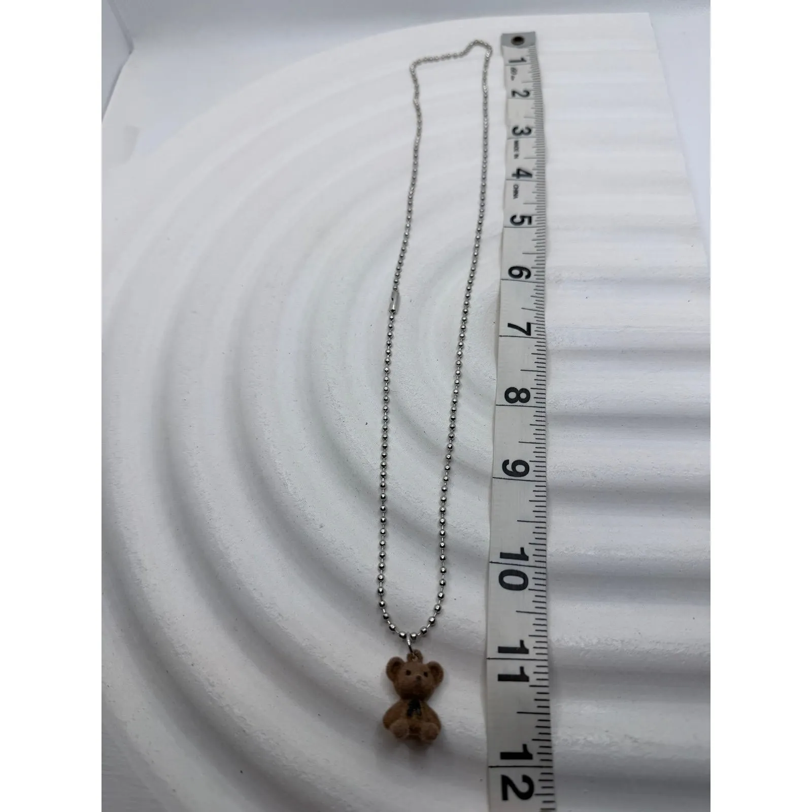 Brown Fuzzy Teddy Bear‎ Pendant Necklace Silver Ball Chain Y2K Style - Image 5