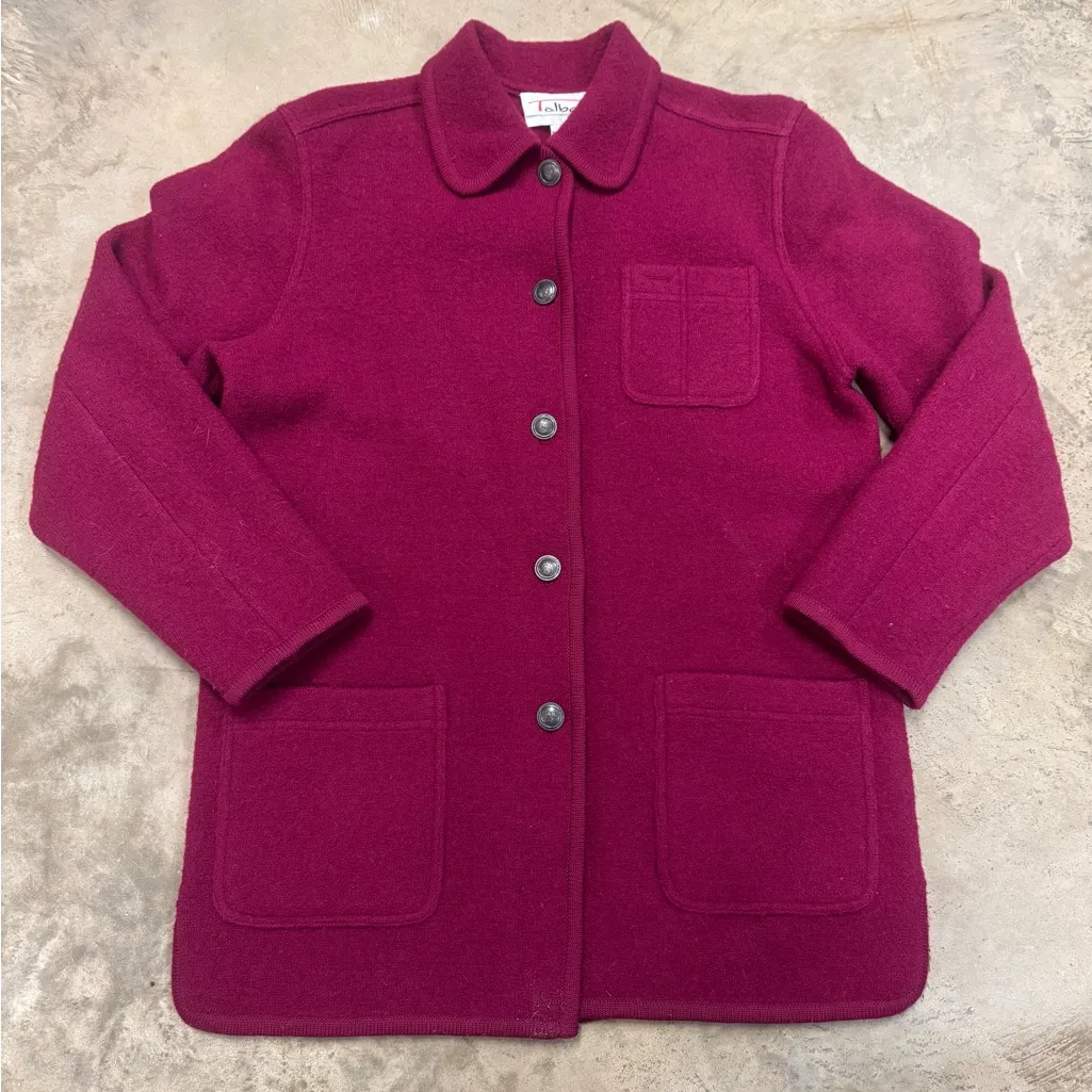 Talbots Vintage Magenta Wool Button Up Pocket Pea Coat Sz M - Image 4