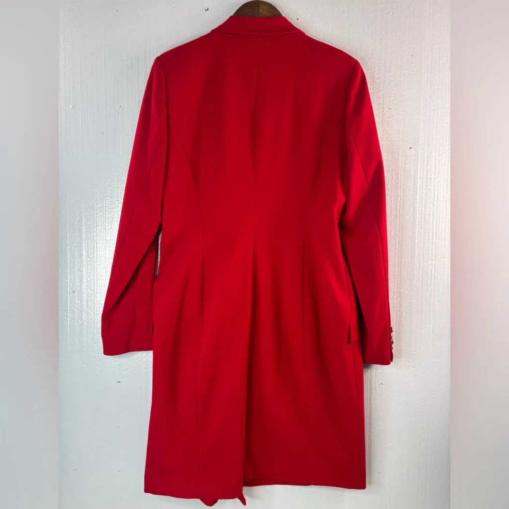 Calvin Klein  10 Sharp Vibrant Red Classic Wrap Over Pocketed Coat Dress - Image 2