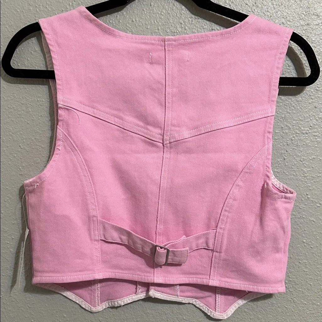PacSun Fitted Denim Vest new with tags 
Pink Cropped Vest with Button Details M - Image 8