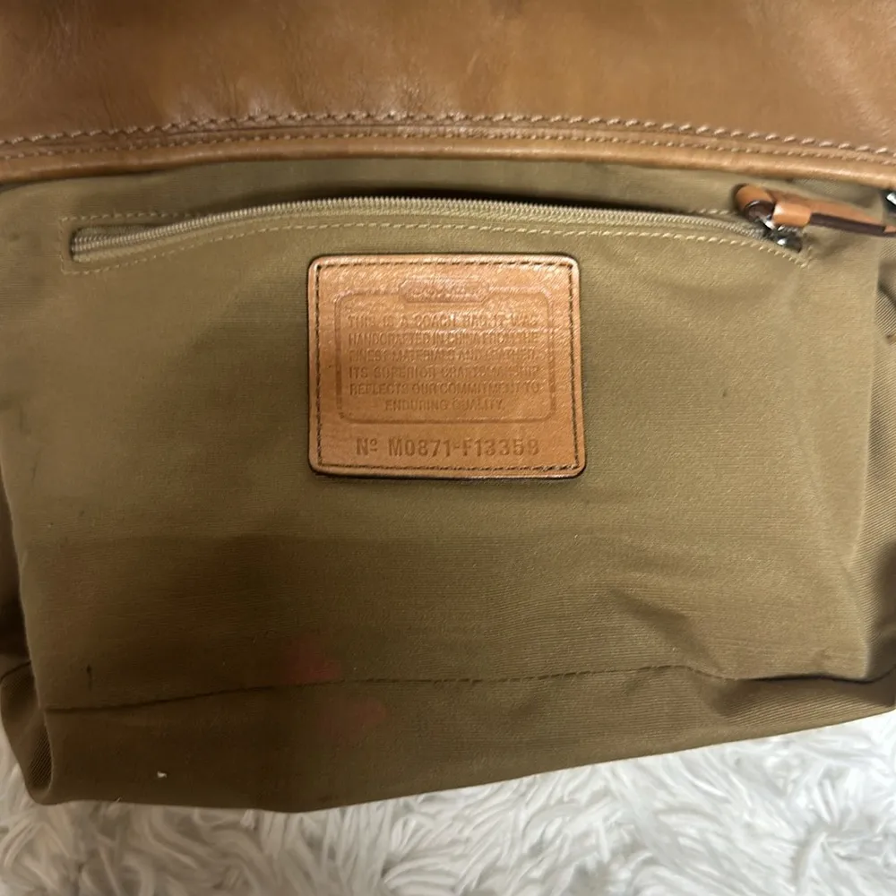 Coach F13359 Tan Leather Cloth Signature-C Shoulder Handbag - Image 14