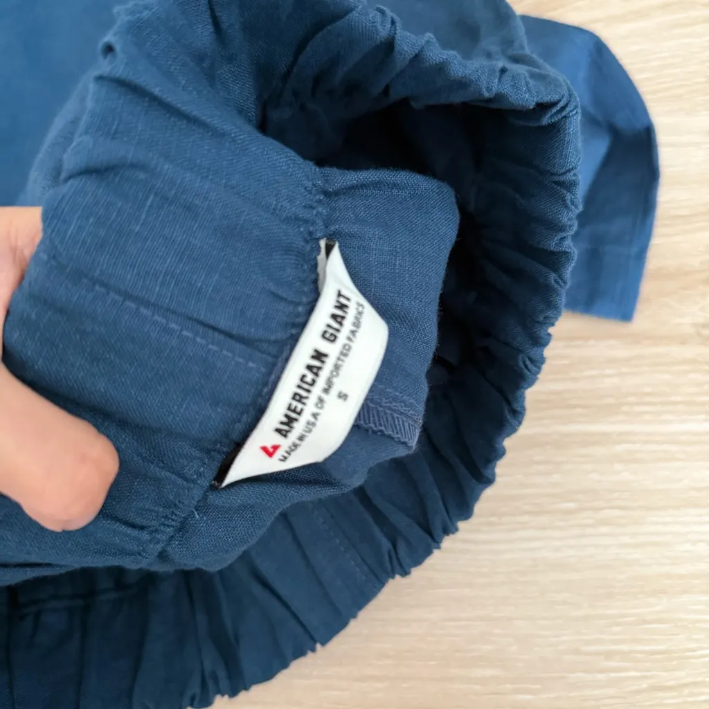 American Giant Small 100% Linen Pull On Shorts Elastic Waist Aegean Blue - Image 3