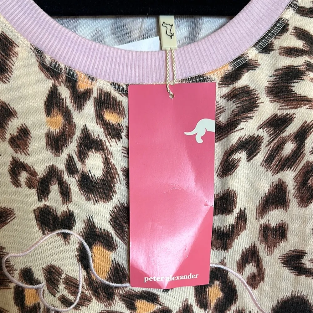 Peter Alexander Leopard Animal Print Long Sleeve Loungewear Top, Pink Trim NWT Size XL - Image 3