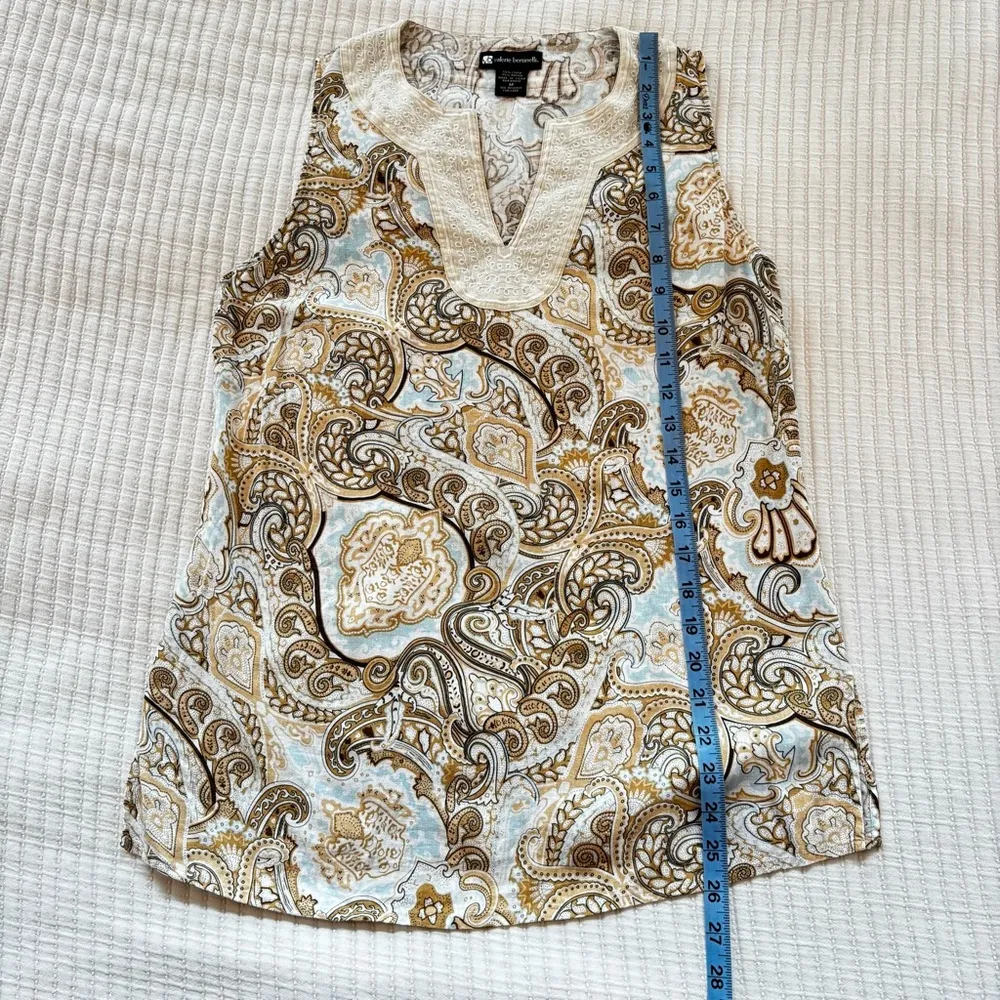 Valeri Bertinelli Linen Blend Neutral Paisley Women's Sleeveless Top Size M - Image 9