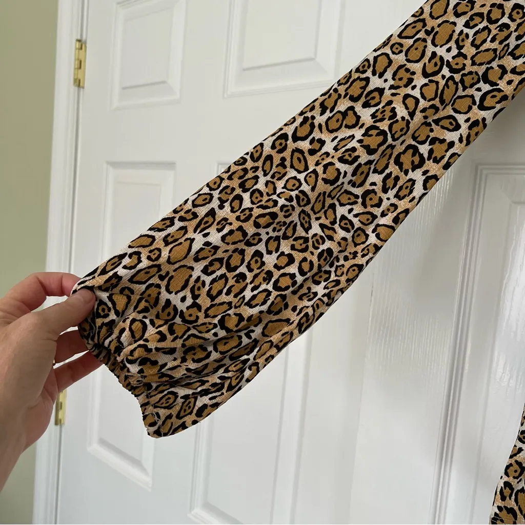 Animal print Leopard cheetah faux wrap top XS Brown - Image 3