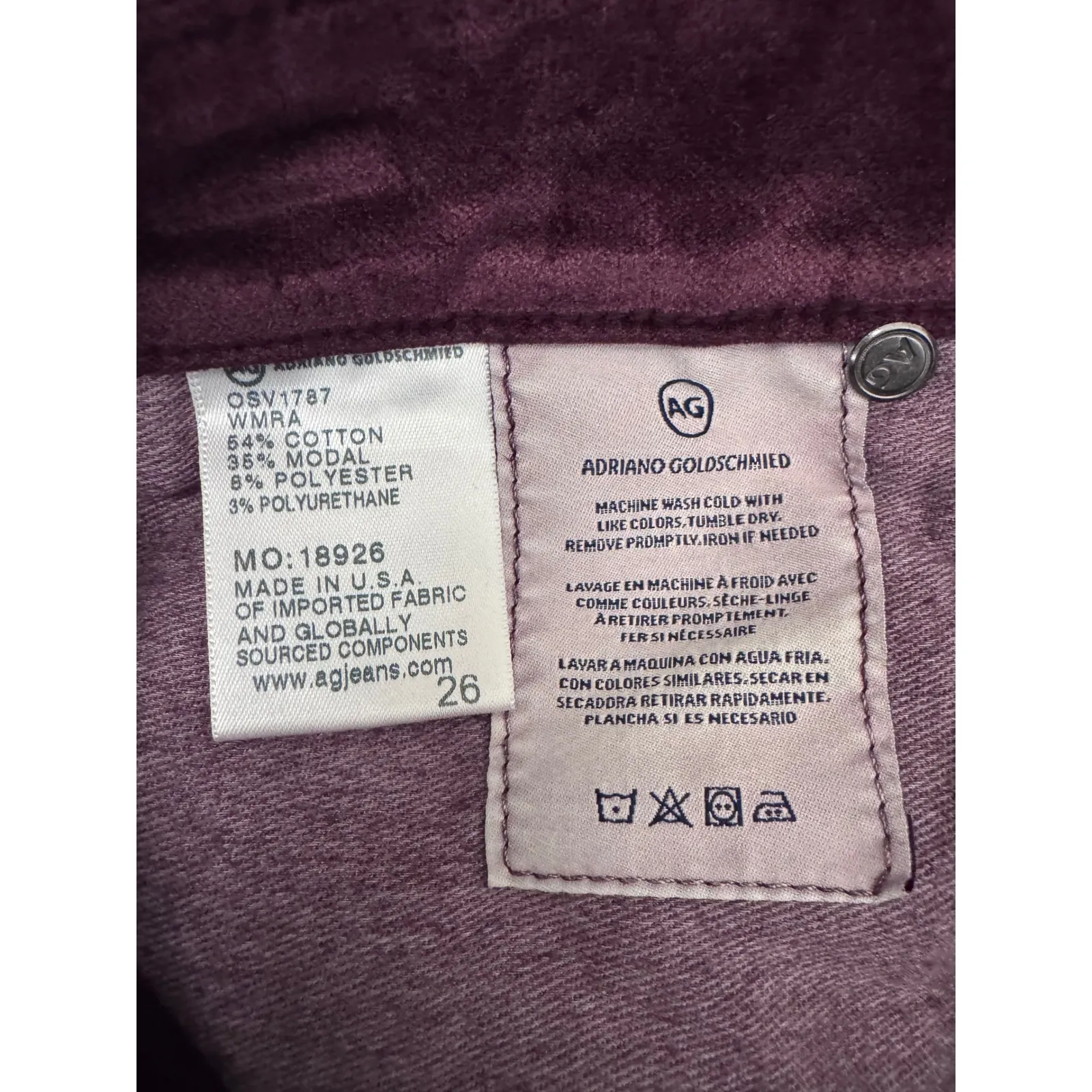 AG Adriano‎ Goldschmied The Farrah Velvet Skinny Jeans Plum Size 26 - Image 7