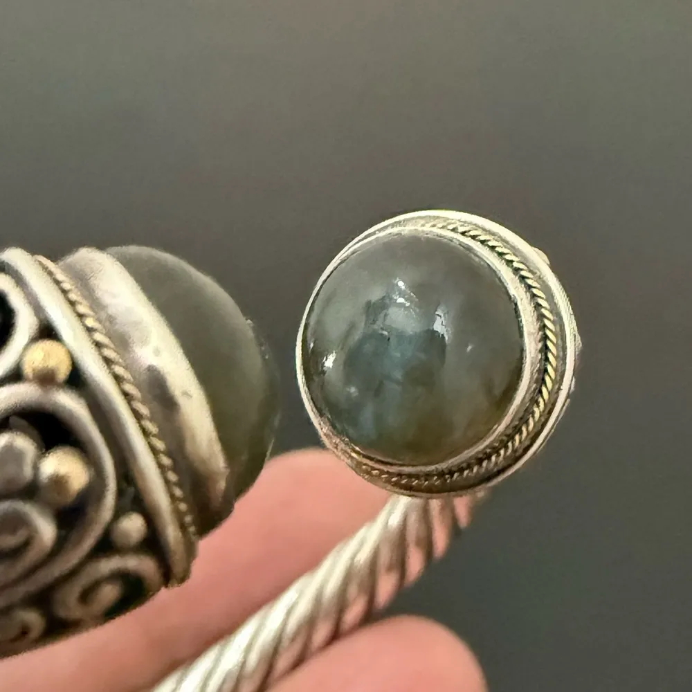 ROBERT MANSE 925 Bali Sterling Silver 18K Gold Labradorite Twisted Cable Bangle - Image 9