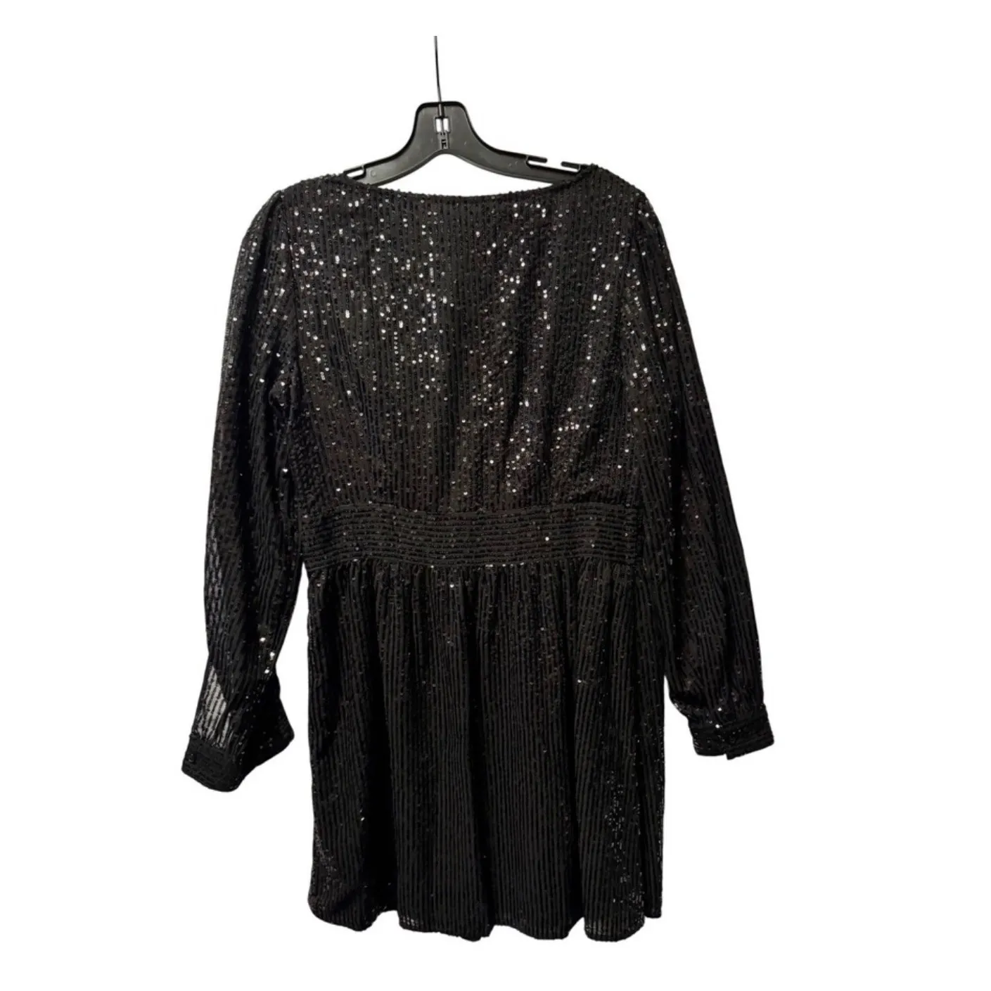 MICHAEL KORS Black Sequin V Neck Long Sleeve Smocked Waist Women's size P/L - Image 4