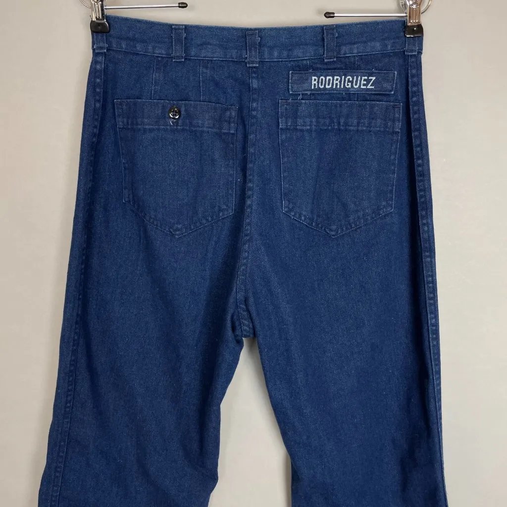 Vintage Military Pants Women Trousers Flared Leg Navy Blue‎ High - Image 5