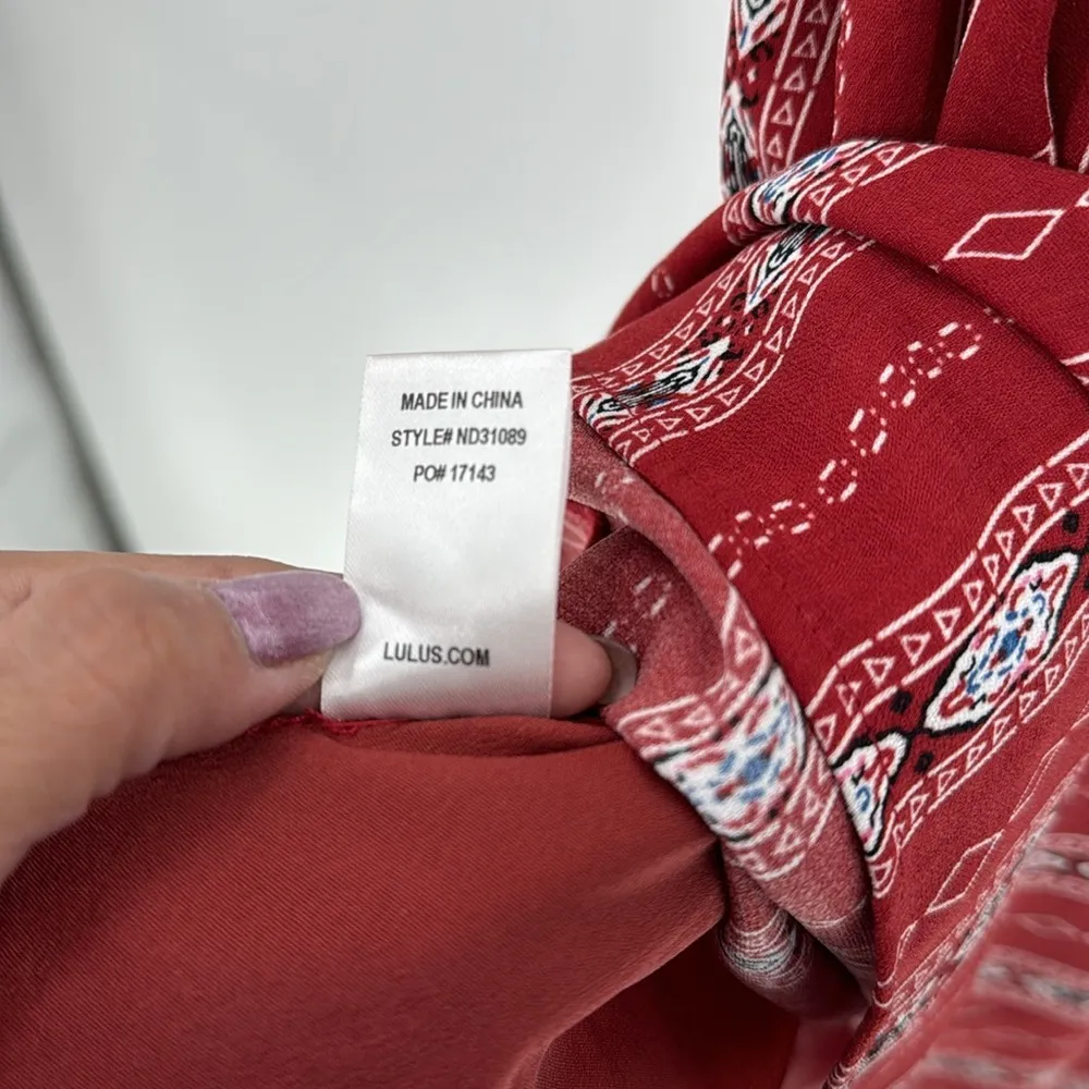 Lulus Calabash Rust Red Print Midi Dress dress up or down heels or flip flops Size XS - Image 12