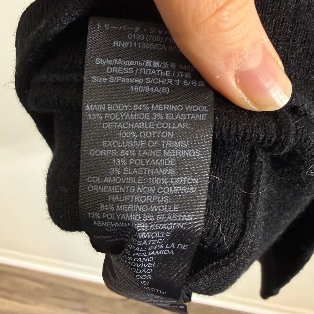 Tory Burch Poplin Collar Sweater Dress Black Wool Small - Image 9