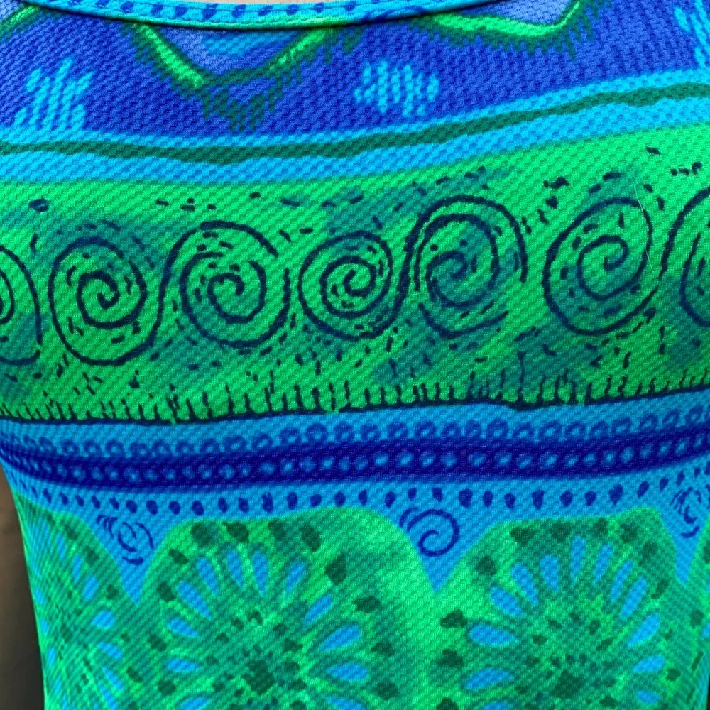 Vintage 90s Liz Claiborne Abstract Green & Blue One Piece Swimsuit - Image 3