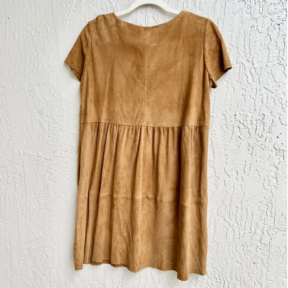 Ba&Sh Short Sleeve Goat Suede Leather V-Neck Mini Dress Beige Women's 2 / Medium - Image 7