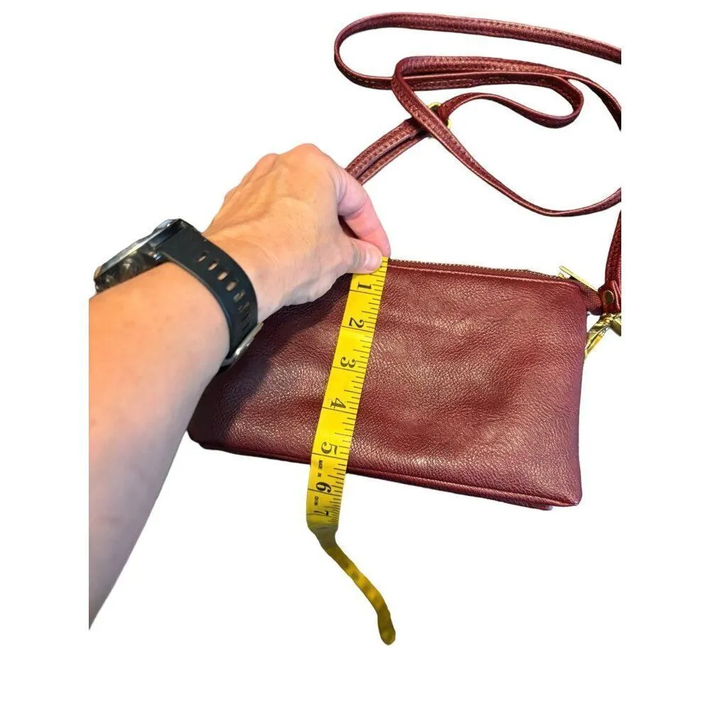 Wine Red faux leather Crossbody Bag With Gold Accents & Adjustable Strap Wine Re - Image 2