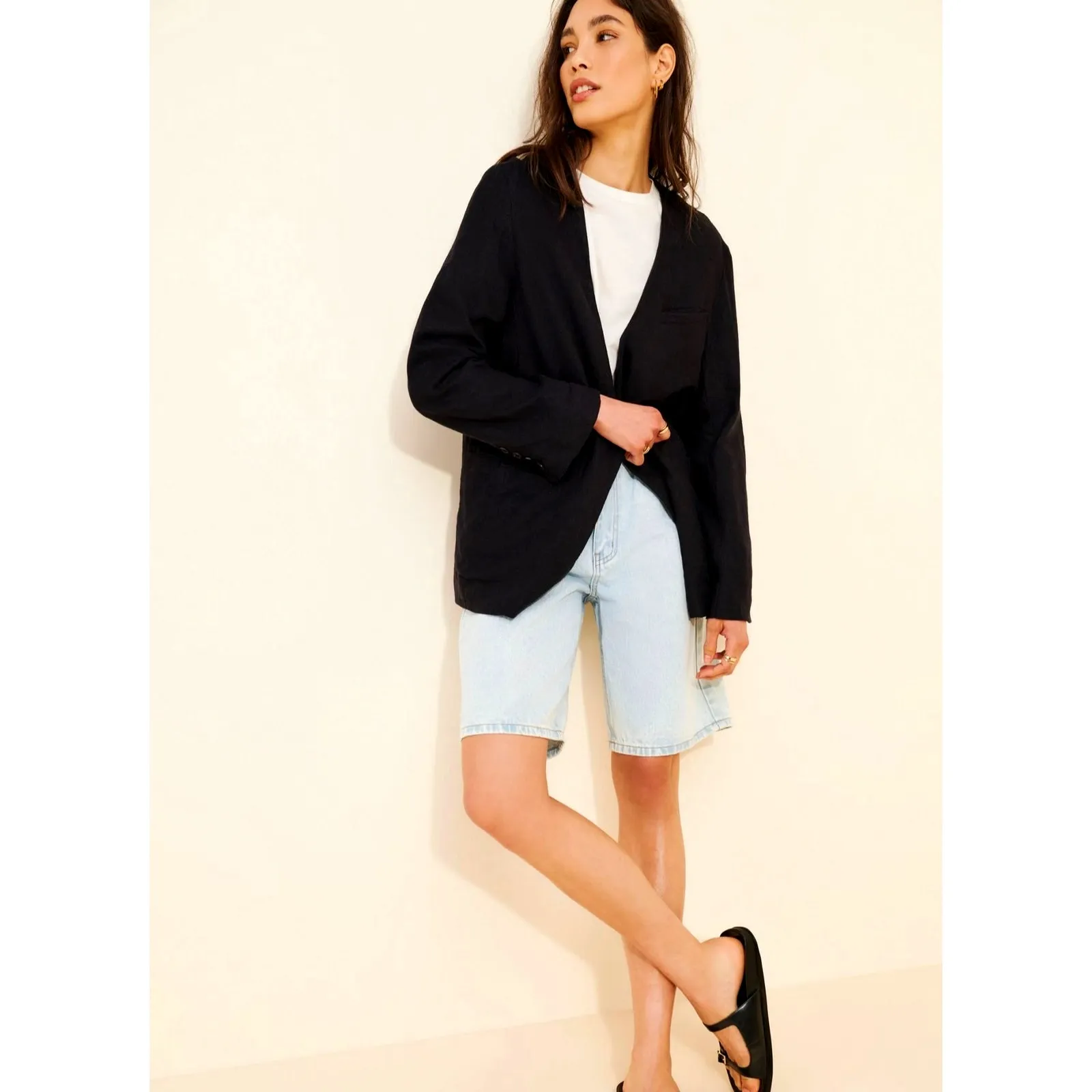 Free People Poppy Linen Blazer in Black size M - Image 8