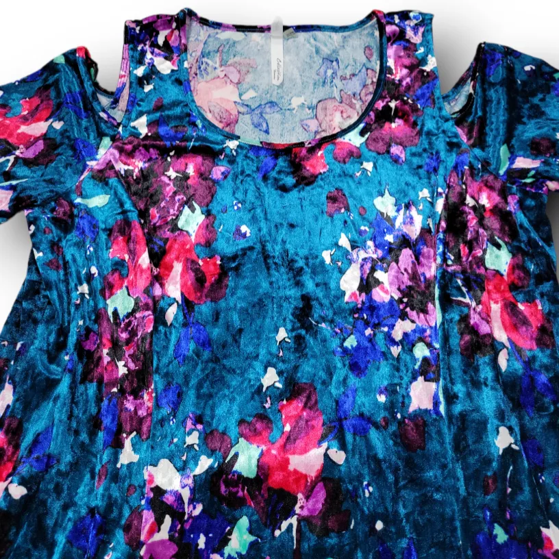 NY Collection Dress Size 1X Women's Plus Size Dress Floral Cold Shoulder Hi Low Dress  - Image 3