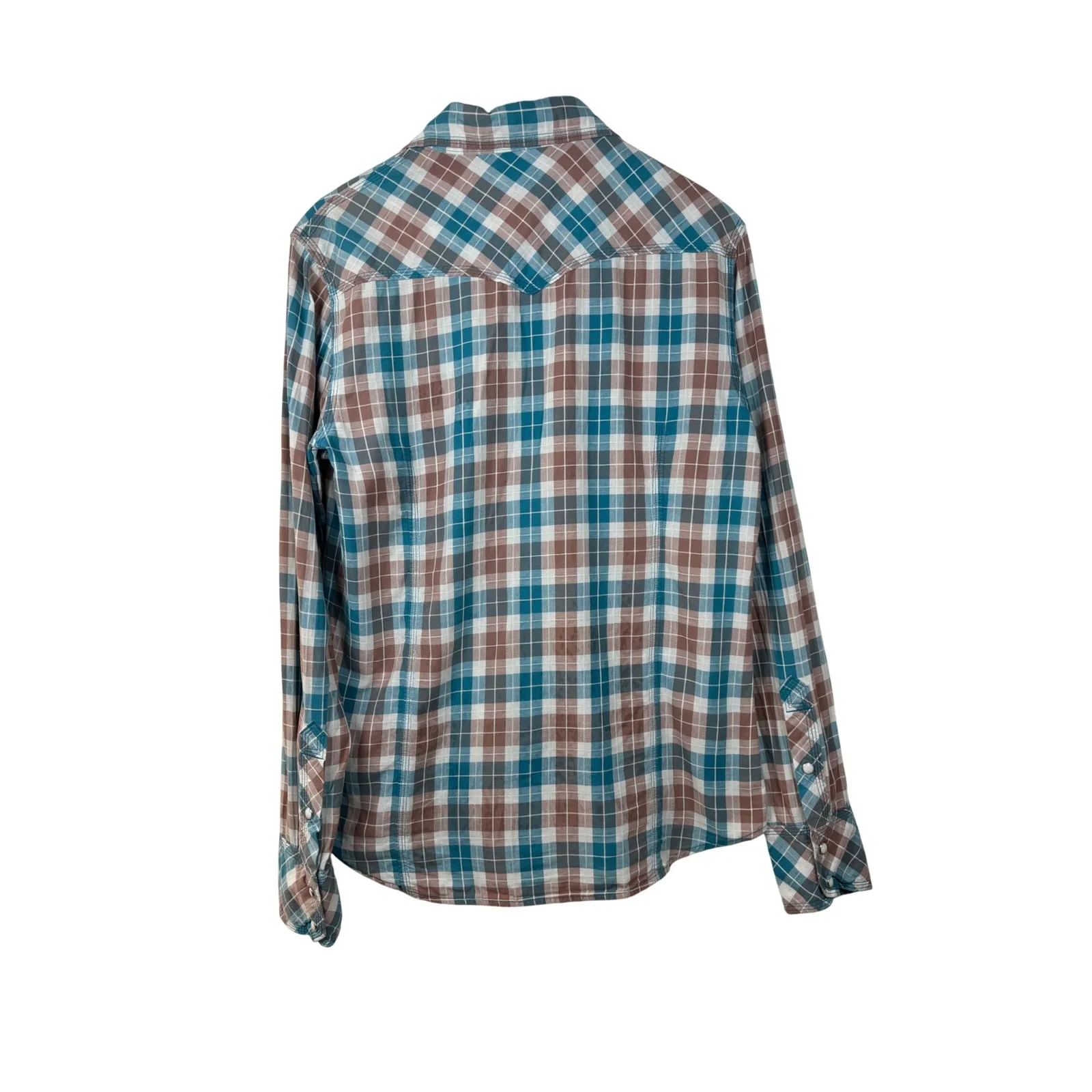 True Religion Brand Jeans Womens M Western Plaid Snap Button Long Sleeve Shirt - Image 3