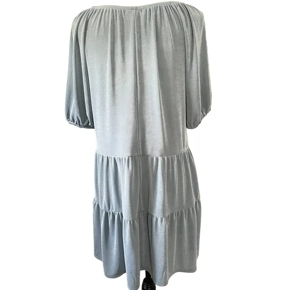 NWOT AVLN Studio Metallic Light Blue Tiered Baby Doll Dress Women Size Small - Image 7