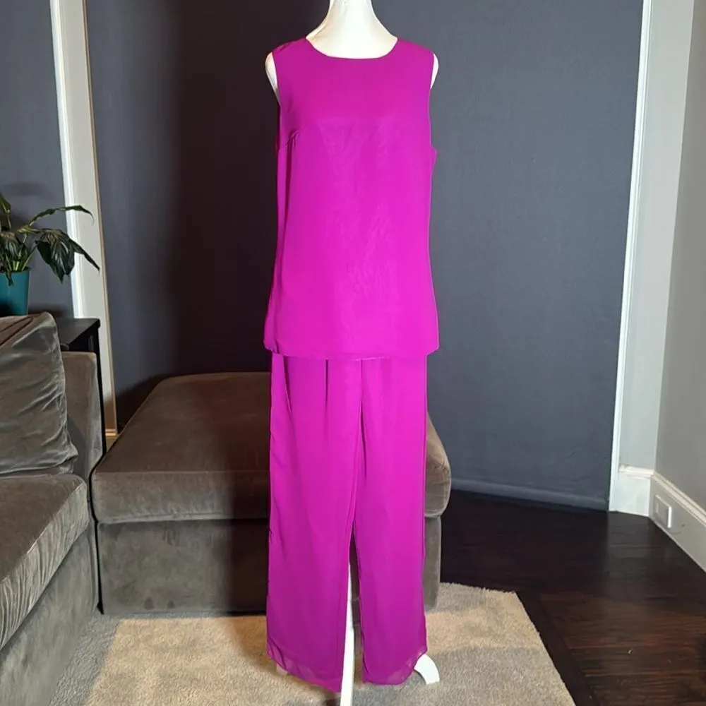 Women’s Chiffon 3 Piece Party Formal Mother of the Bride Pants Suit Size 6 NWOT Purple - Image 6