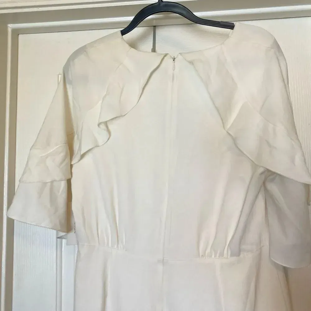 NWT Halston Women's White V Neck Flutter Short Sleeve Maxi Long Dress Size 12 - Image 4