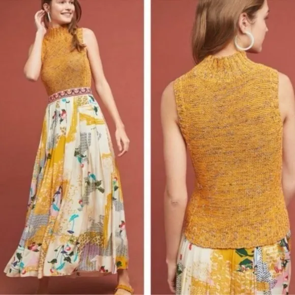 Anthropologie Sunrise Sweater Knit Tank Vest Women’s XS Marled Orange Mockneck - Image 3