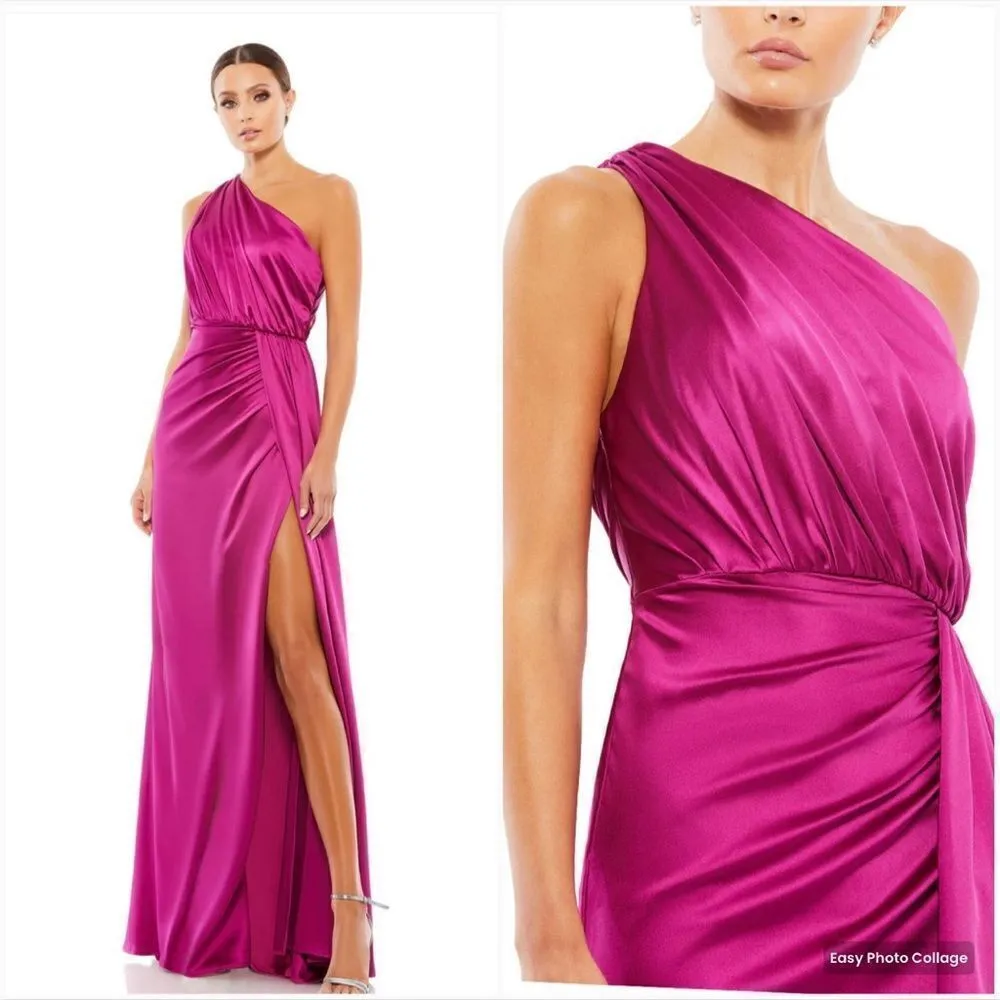 Mac Duggal 26654 Gathered One Shoulder Satin Faux Wrap Gown Dress - Image 2