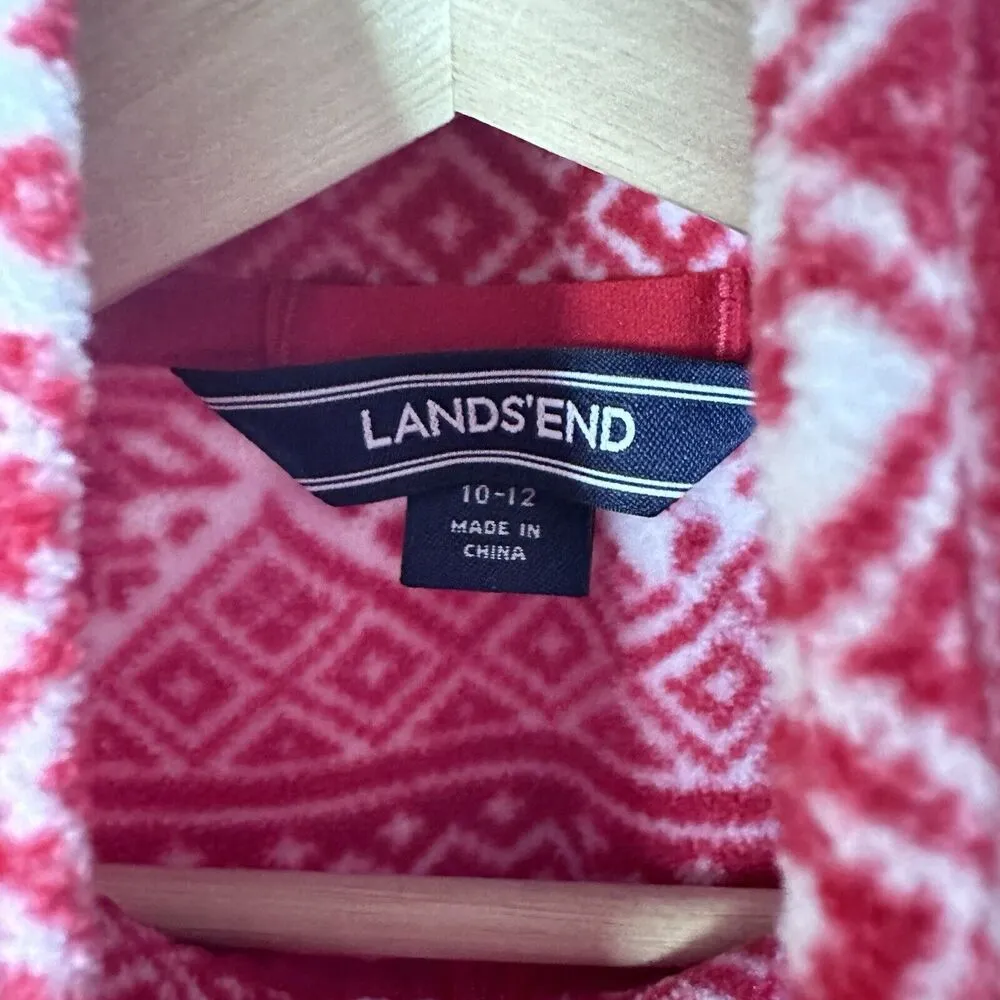 Lands End Jacket Fleece 1/4 Zip Pullover Red Snowflake Holiday Festive … Size 10 - Image 3