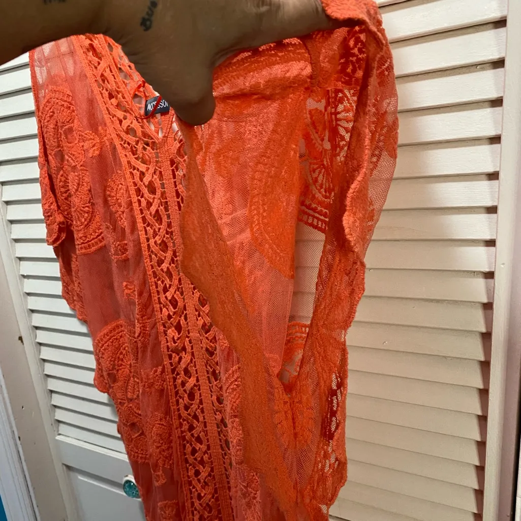 Accessory St NY Orange Sheer/Lace Crochet Swim‎ Cover - Image 4