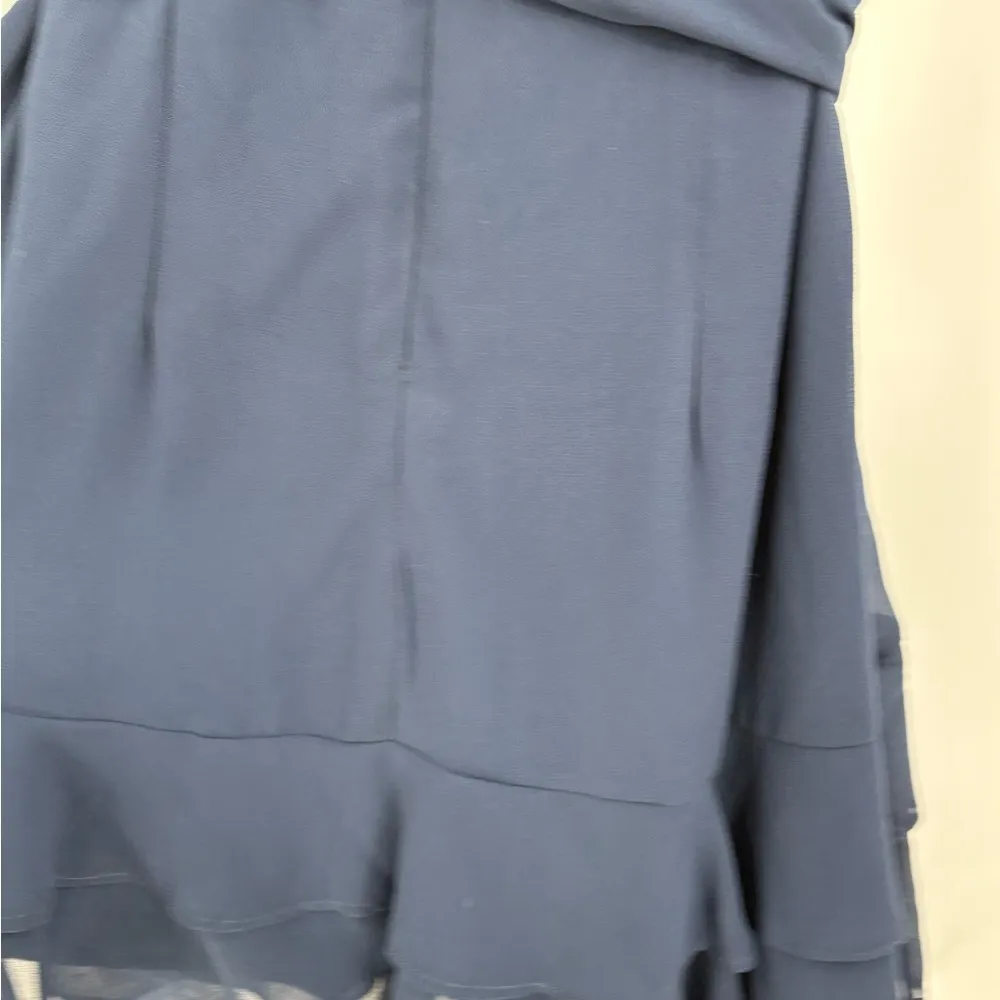 Lulus Sweet Like You Navy boho blue prom tie v neck Ruffled Mini Dress sz small - Image 9