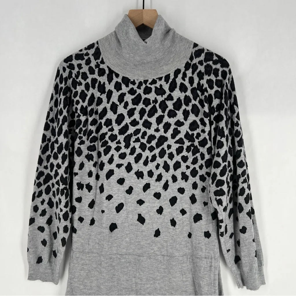 Lascana For‎ Venus Leopard Print Midi Sweater Dress Turtleneck Long Sleeve L Gray Size L - Image 3