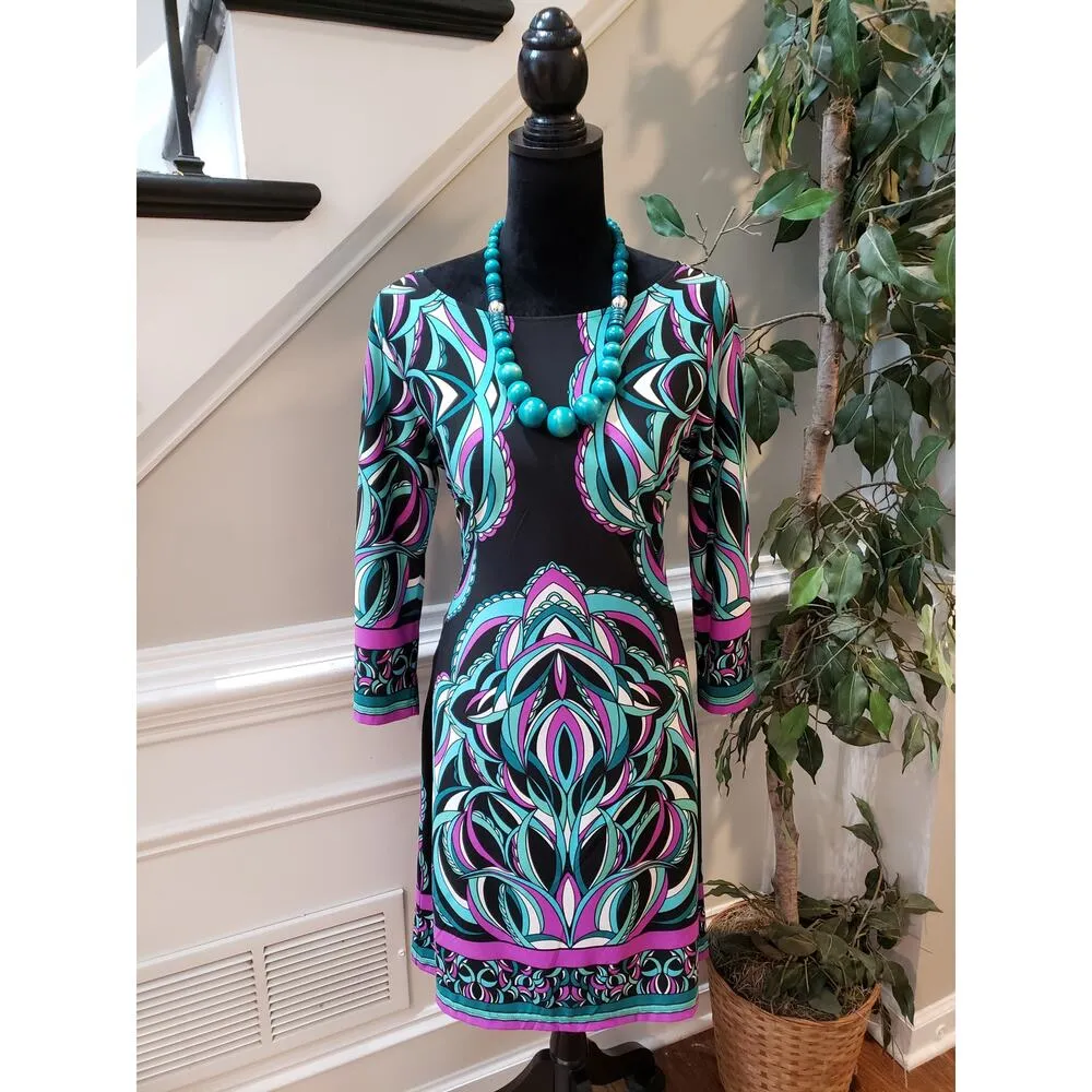 Forever Dress Women M Multicolor Abstract Print Stretch 3/4 Sleeve Pullover - Image 2