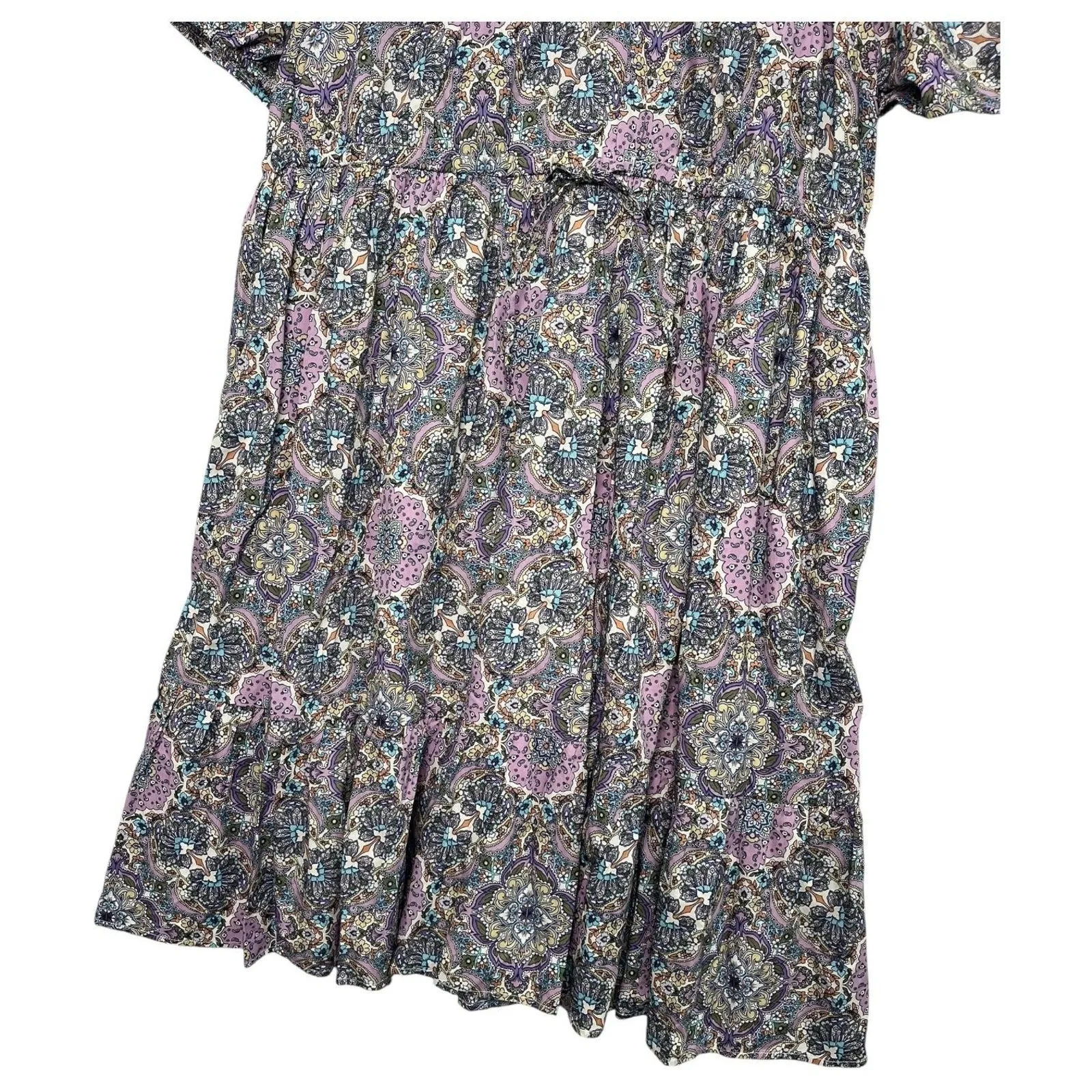 Lane Bryant Dress Womens 24P Purple Midi Geometric Boho Tiered Pockets Peasant - Image 2