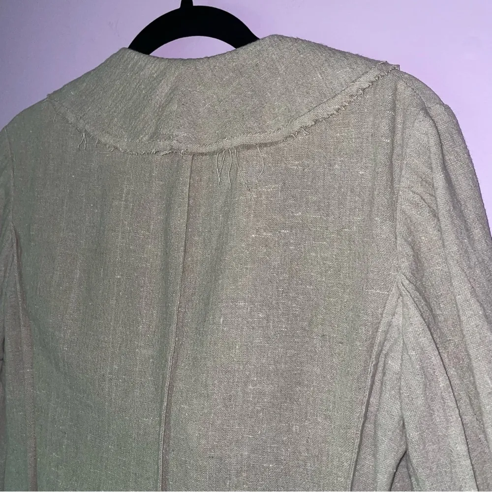 Emil Rutenberg Size S Tan Linen Blazer Jacket Ruffle Collar Artsy Lagenlook - Image 6