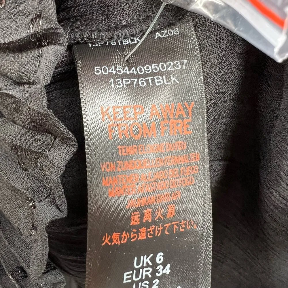 Topshop Black Blouse US 2 Sheer Dot Feminine Ruffle New - Image 5