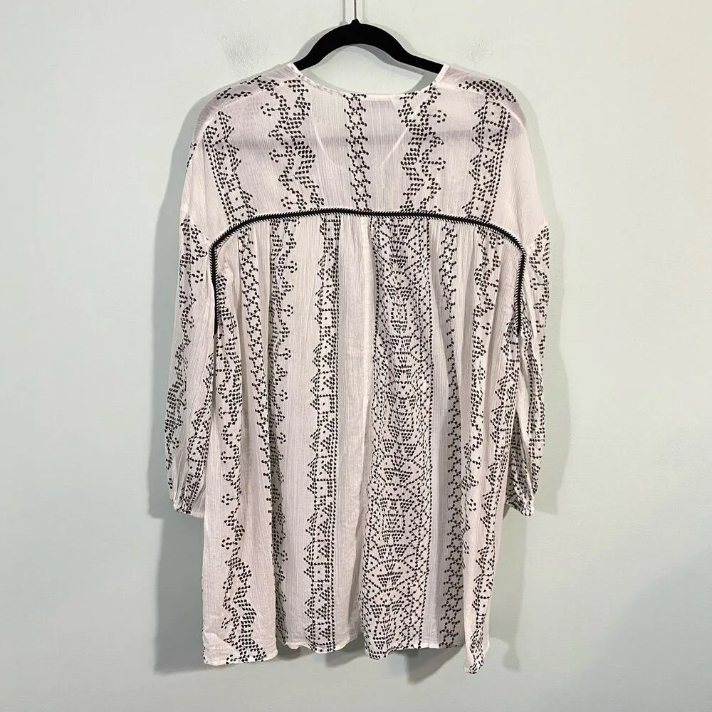 Zara White Floral Embroidered Oversized Boho Peasant Blouse Size XS - Image 2