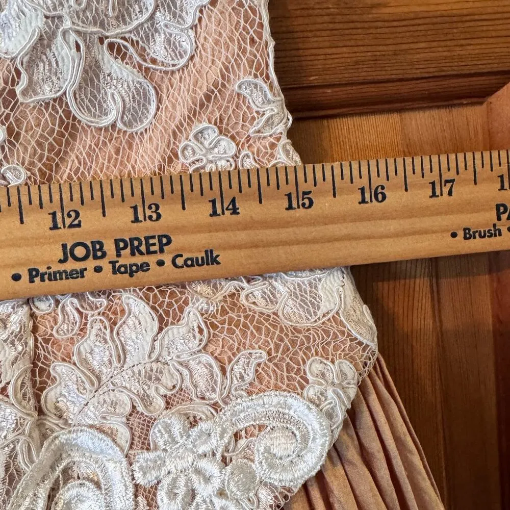 Vtg CACHE 100% Silk CastleCore Victorian bussel Lace/pearl beading halter gown - Image 7