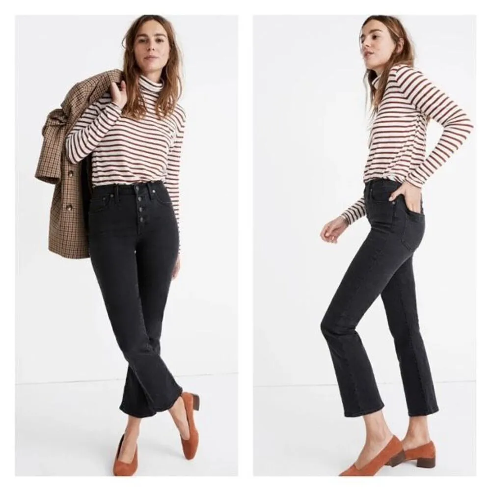 Madewell Cali Demi-Boot Jeans Bellspring Charcoal Black Button‎ Fly Size 26 - Image 2