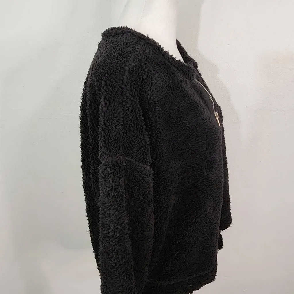 Abound Black Faux Fur Pullover NWT Size Medium Black Fleece Half-Zip Pullover - Image 3