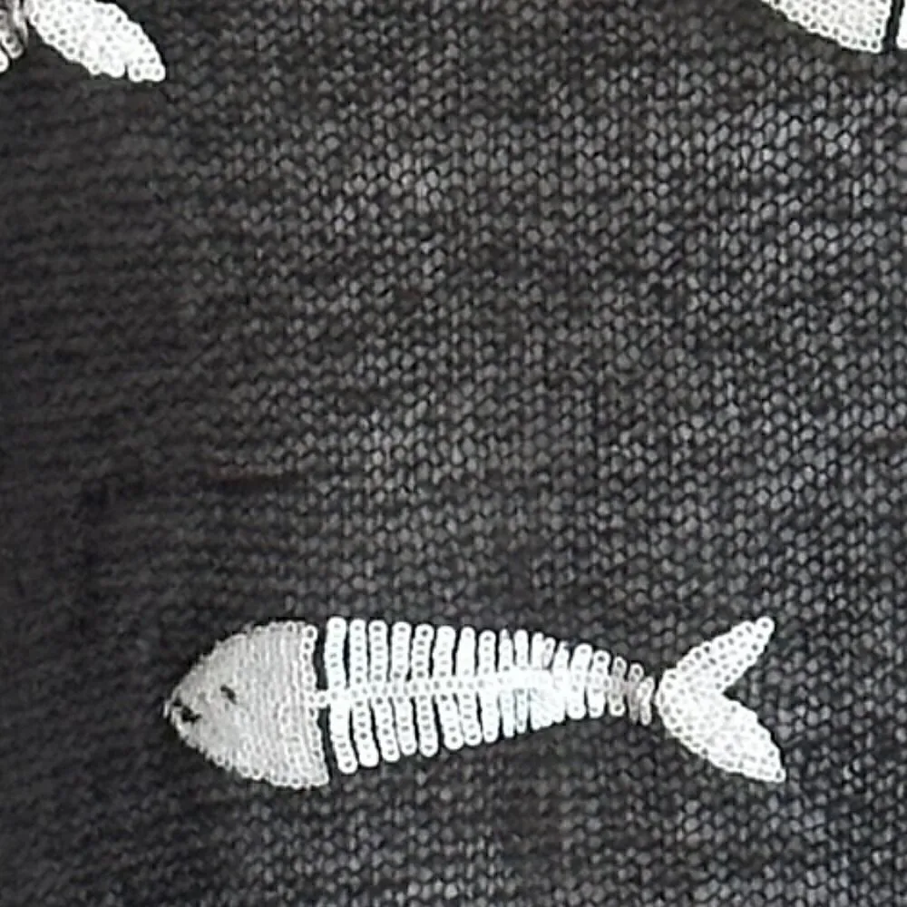 EUC - Wildfox Dinner V-Neck Sweater Sequin Fish in Gray - Size  XS - Image 6