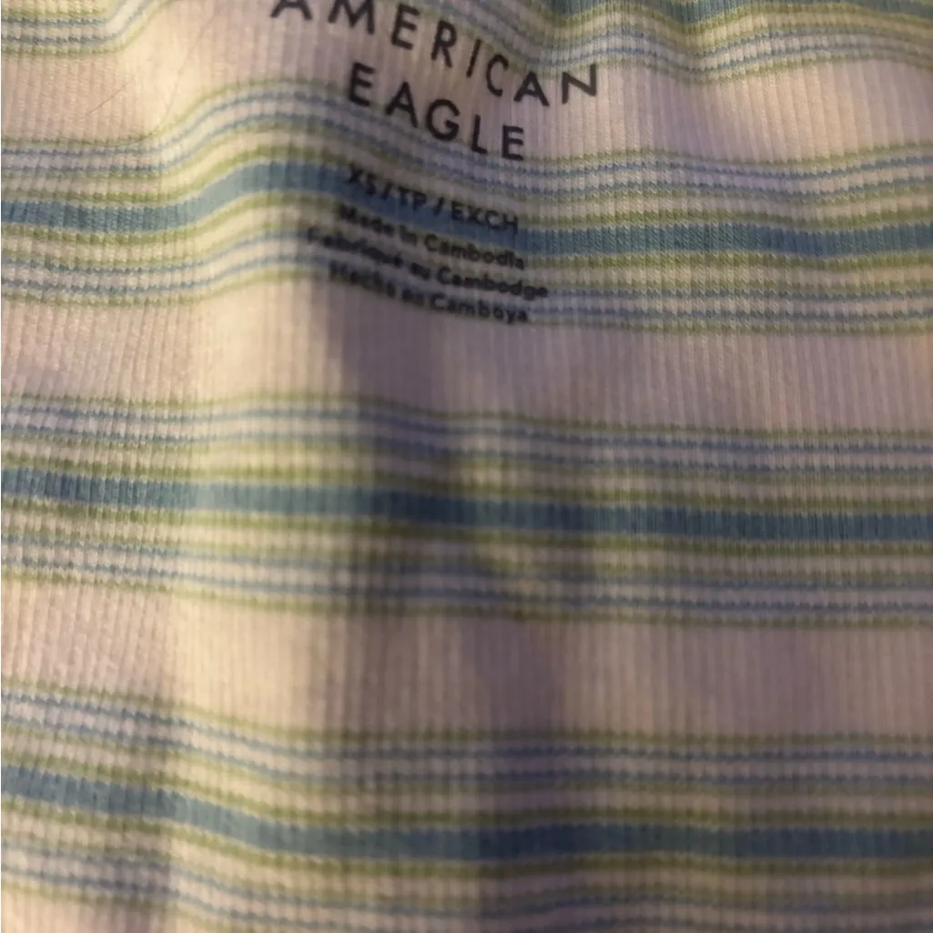 American Eagle Green Striped Ribbed Tank Top CS - Image 3