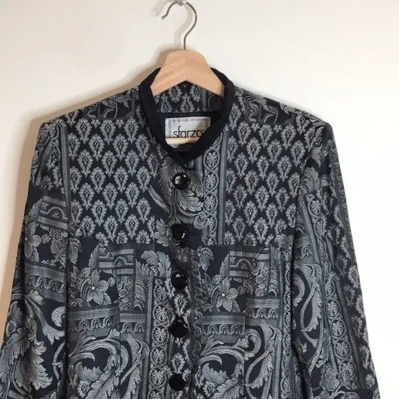Vintage Sfarzo ladies button up printed detail coat blazer with shoulder pads Black Size M - Image 4