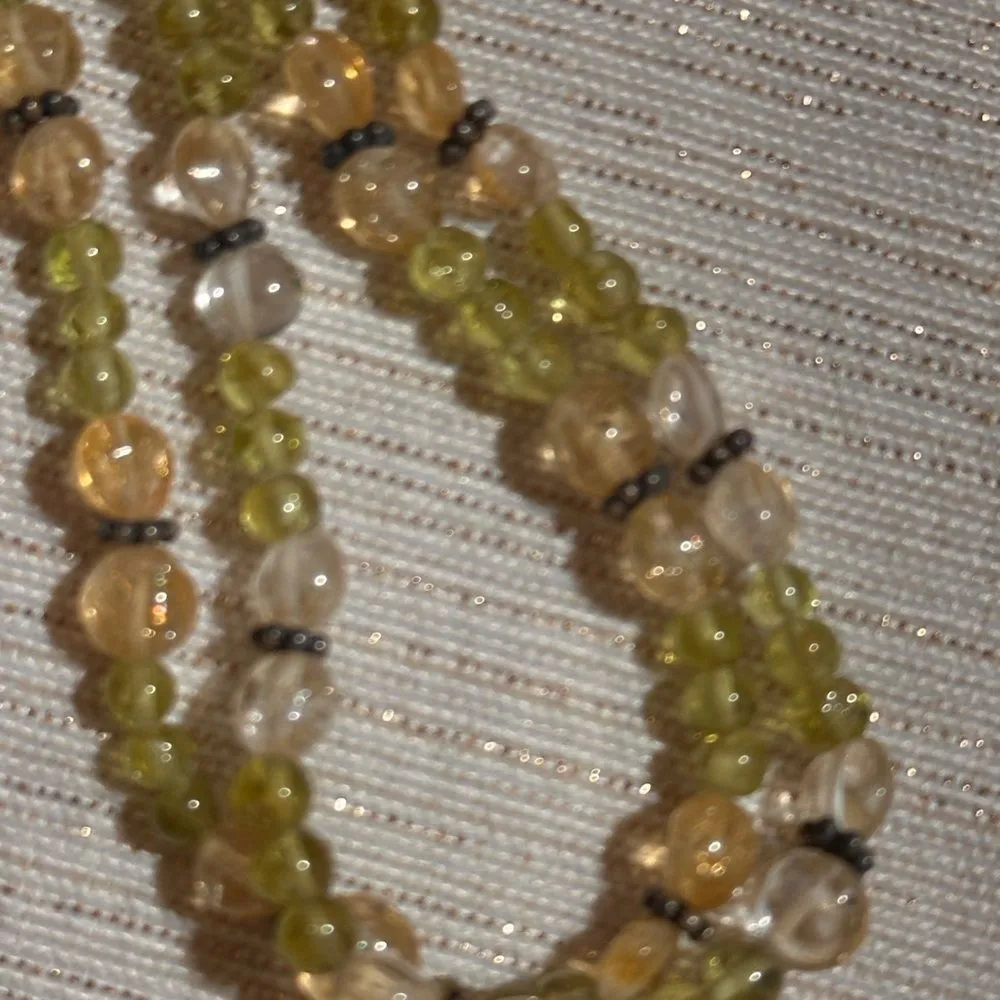 Double Strand Citrine/Light Green Cross Necklace Silver - Image 5