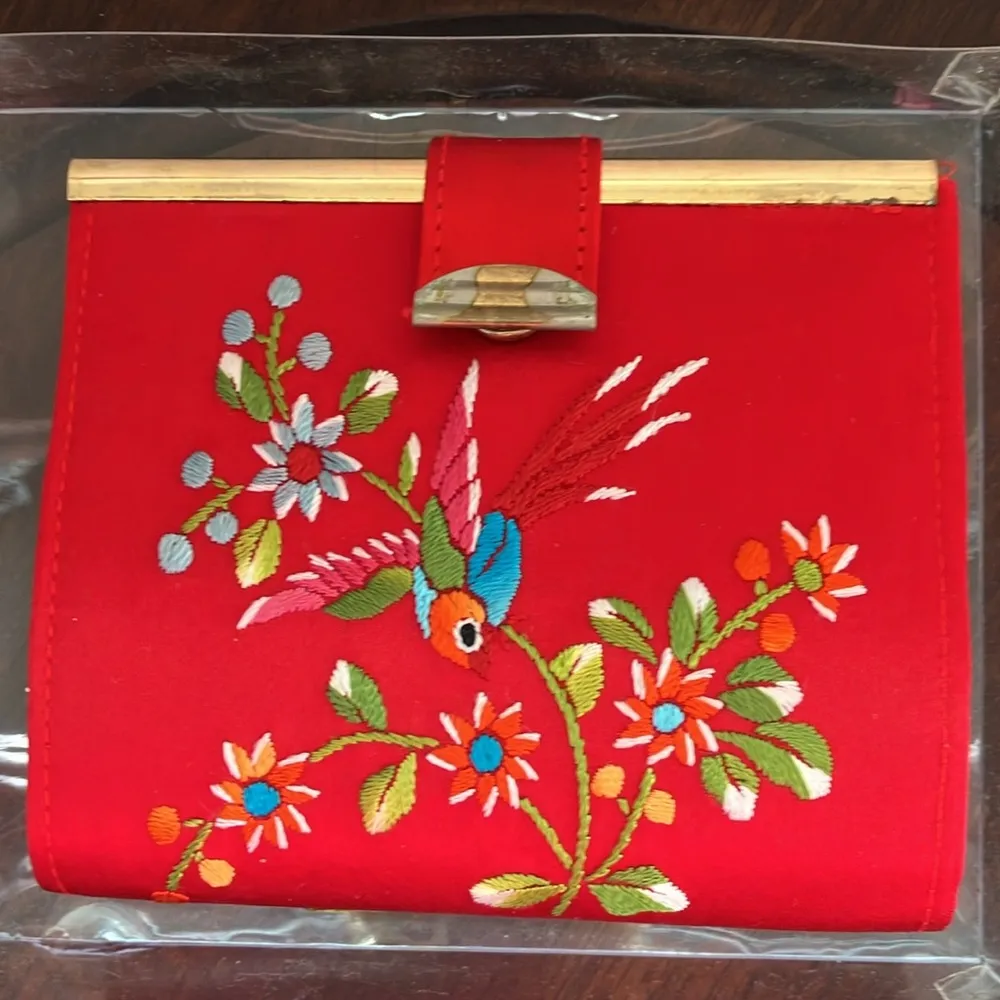 Vintage: HATO HASI Embroidered Red Silk Bi - Image 2