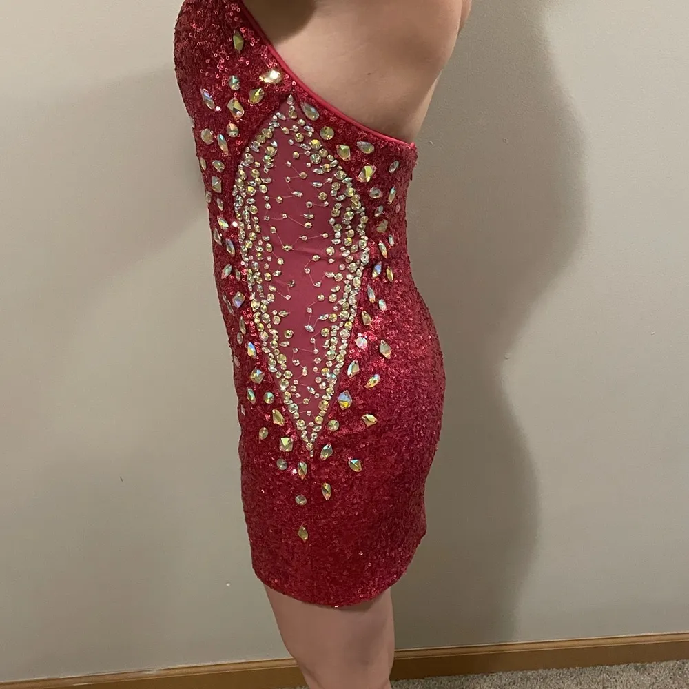 Karishma Strapless Sweetheart Cut Sequin and Crystal Rhinestone Bodycon Dress Pink Size 4 - Image 2