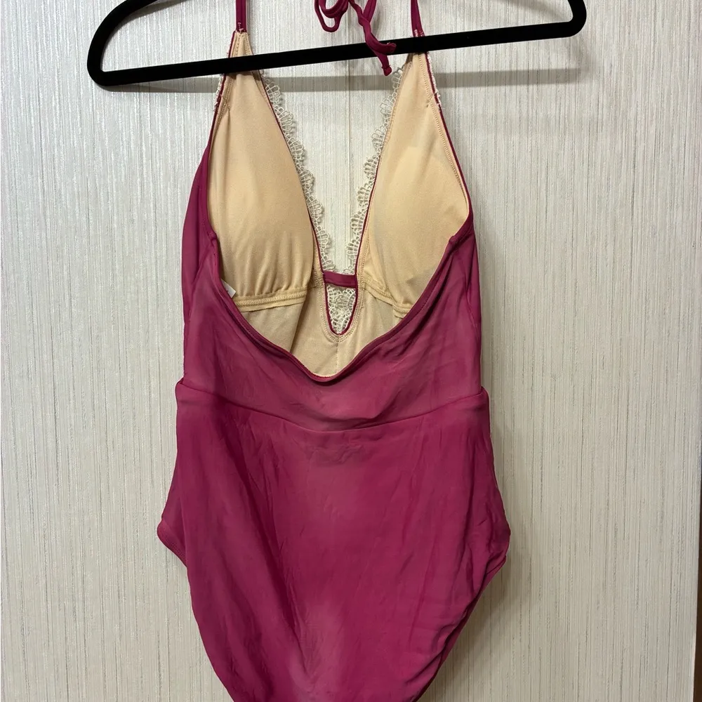 Sea Angel Swimsuit Lace Trim Floral V-Neck Medium - Image 6