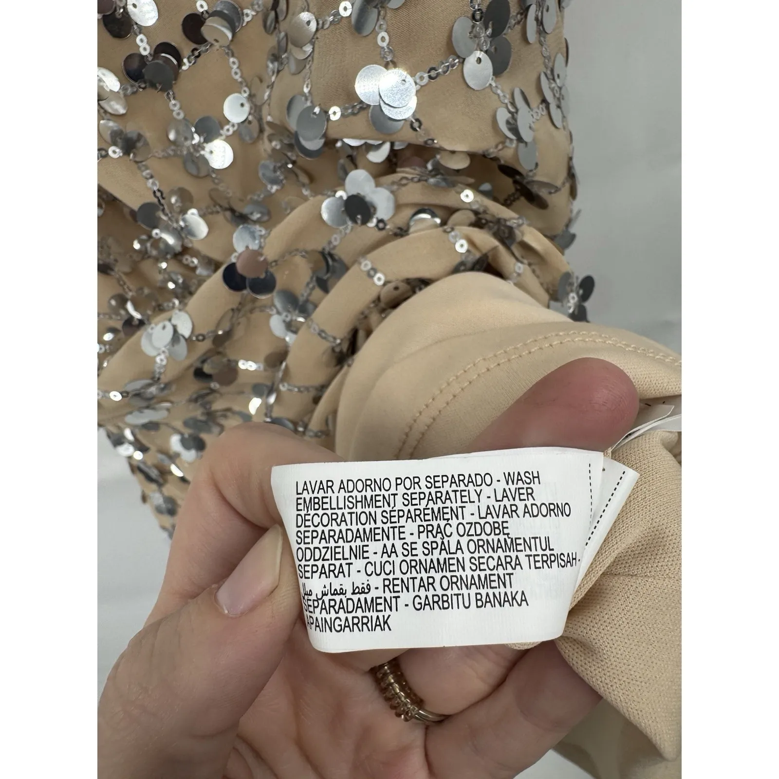 Zara Sequin Mini Dress Women Medium Tan Festival Retro Preppy New Year Glam - Image 6