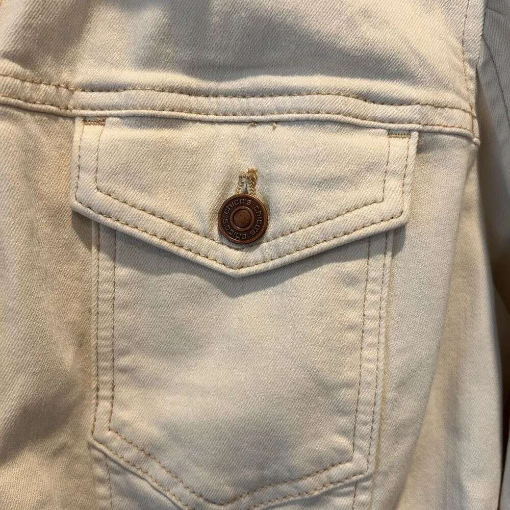 Chico's Jacket Women's Vanity 1 US 8 Medium White Ivory‎ Puffy 3/4 Sleeve Denim - Image 2